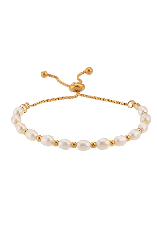 Pulsera Ajustable de Acero Inoxidable 18k con Perlas de Agua Dulce