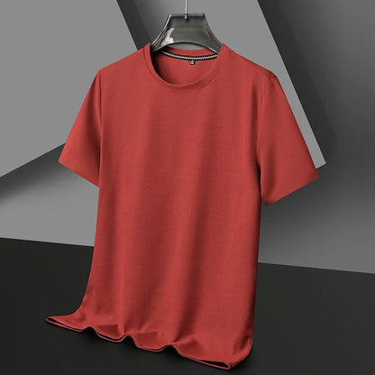 Polo liso tipo gofre de manga corta con cuello redondo para hombre