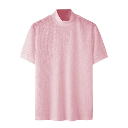 Camiseta ajustada de moda, con textura de punto, cuello alto,