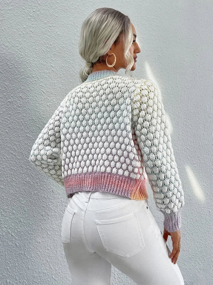 Suéter tipo cárdigan elegante y de moda, chaqueta de cuello redondo