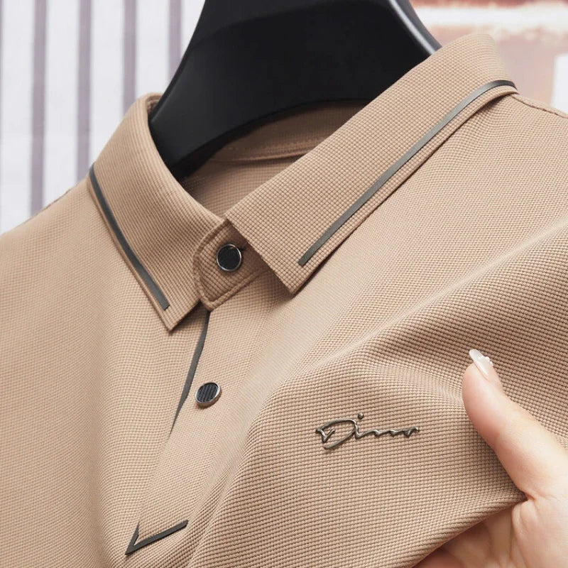 Polo para hombre, sin costuras, de primera calidad, de lujo, tejido fresco