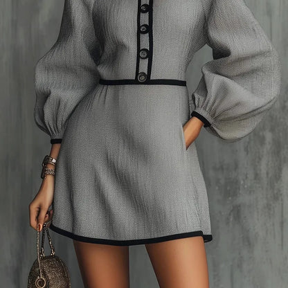 Vestido mini ajustado para mujer, elegante vestido de cuello redondo, mangas abullonadas