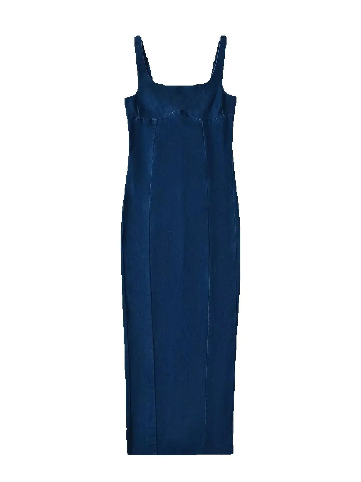 Vestidos vaqueros largos azules con tirantes y escote en U