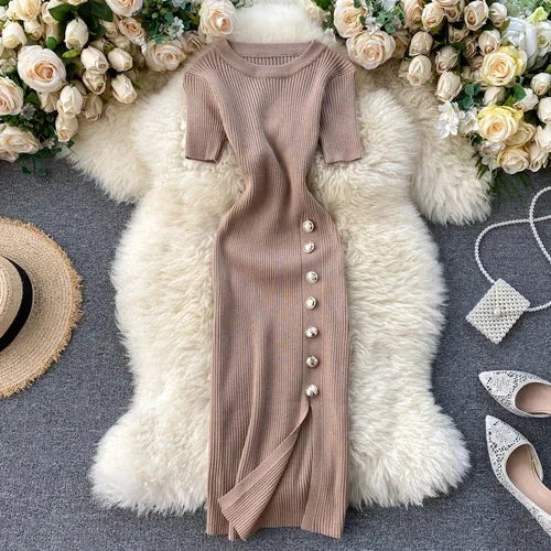 Vestidos sólidos vintage ajustado sexy de punto elástico