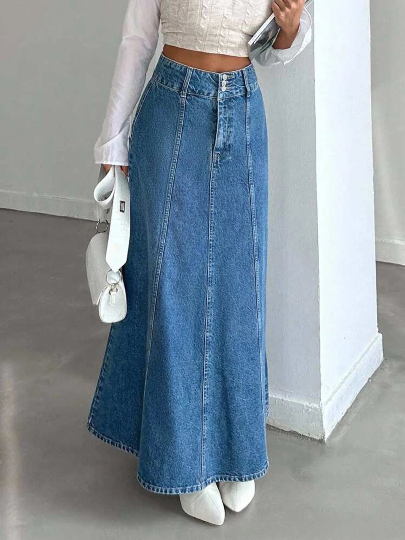 Falda vaquera midi larga para mujer, Ideal para diversas ocasiones