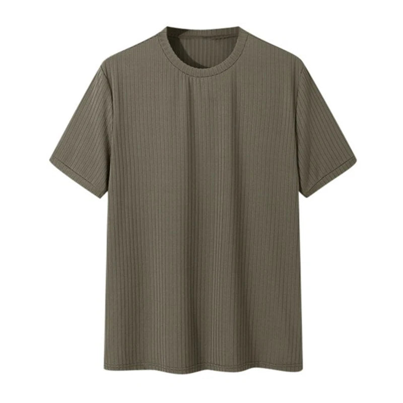 Camiseta ligera de lujo para hombre, de manga larga, cuello redondo, drapeada