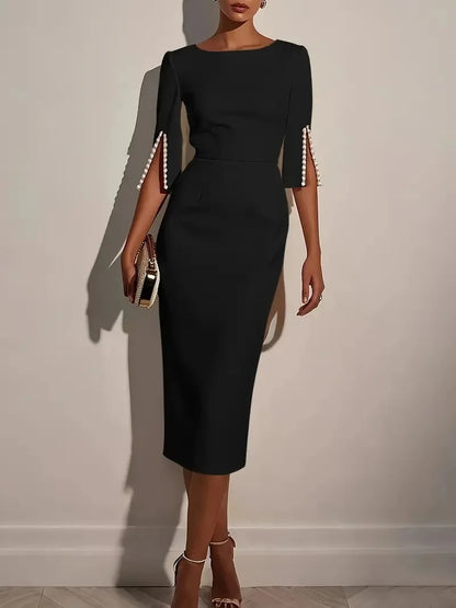 Vestido de moda, cómodo, de oficina, de color liso, ajustado y elegante