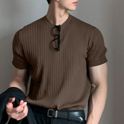 Camiseta ligera de lujo para hombre, de manga larga, cuello redondo, drapeada