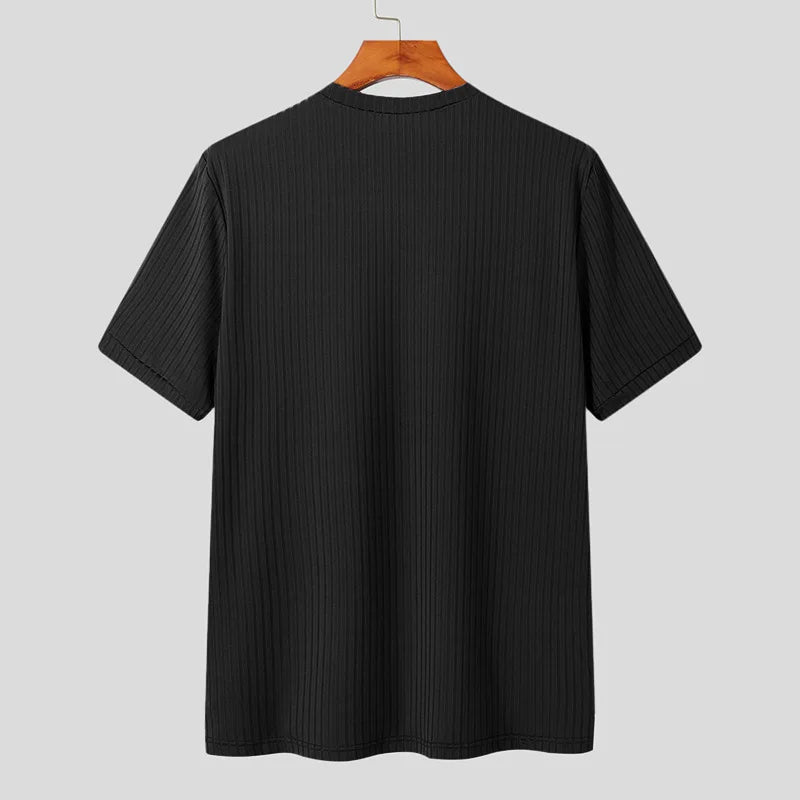 Camiseta ligera de lujo para hombre, de manga larga, cuello redondo, drapeada