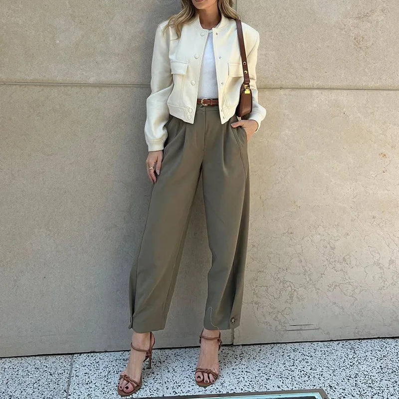 Pantalones BAMBOOBOY informales para mujer, de oficina, con banda en el tobillo