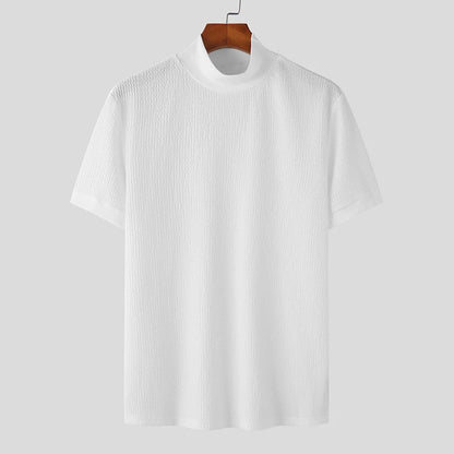 Camiseta ajustada de moda, con textura de punto, cuello alto,