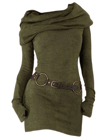 Vestido de punto de color liso con cuello de pila, moda europea y americana