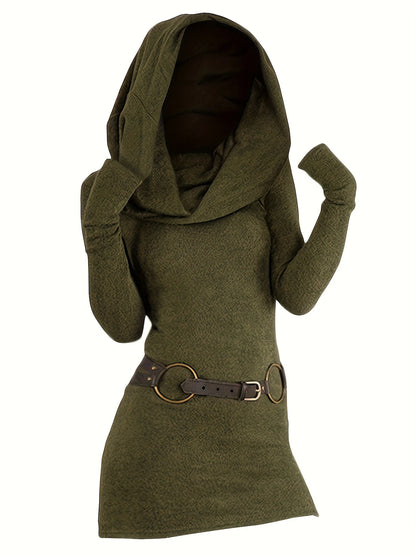 Vestido de punto de color liso con cuello de pila, moda europea y americana