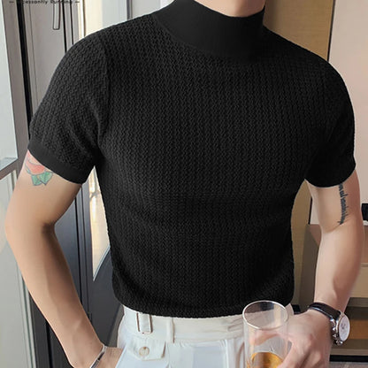 Camiseta ajustada de moda, con textura de punto, cuello alto,