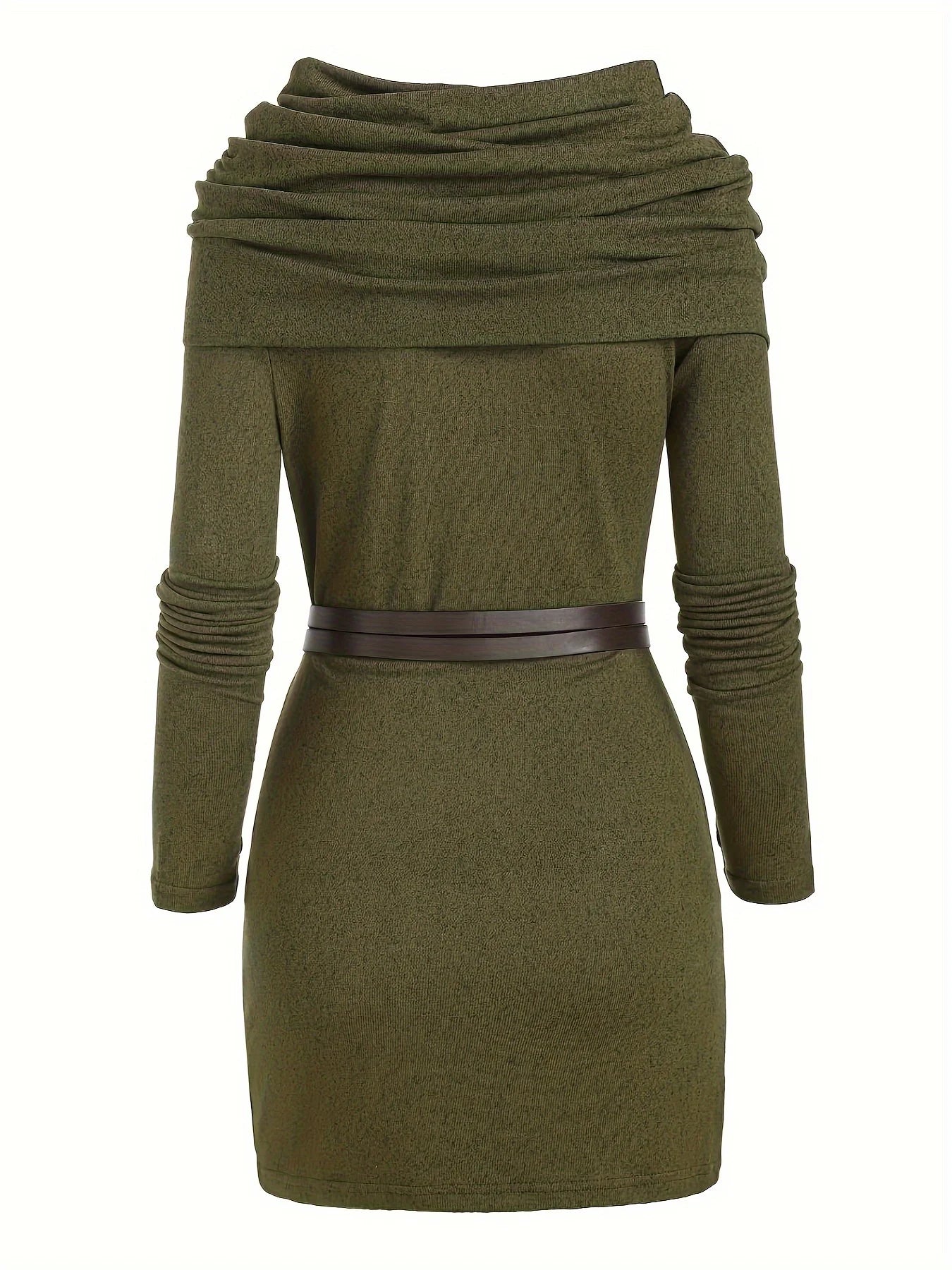 Vestido de punto de color liso con cuello de pila, moda europea y americana