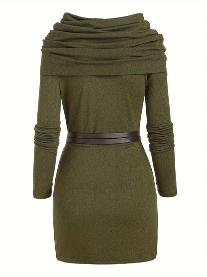 Vestido de punto de color liso con cuello de pila, moda europea y americana