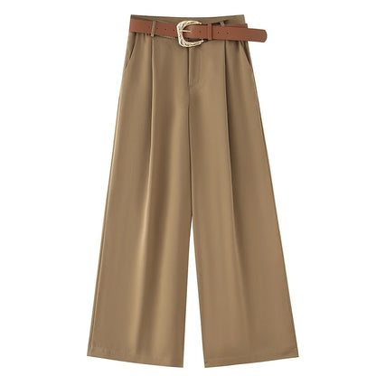 Pantalones HXAO para mujer, de cintura alta, anchos y con cinturón