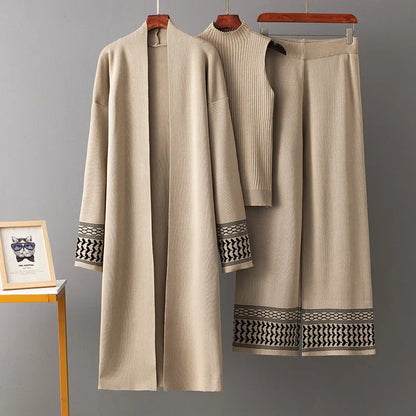 Conjunto de 3 piezas, cárdigan, chaleco, pantalones, prendas de punto