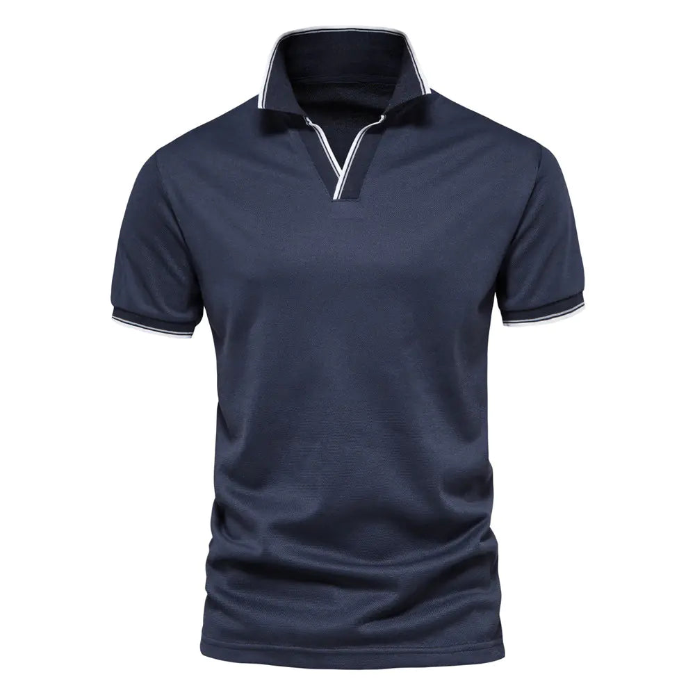 Camiseta Polo V-Cuello de Color Sólido para Hombre de Verano