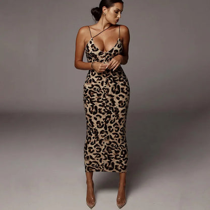 Vestido elegante sin mangas con estampado de leopardo, sexy de fiesta