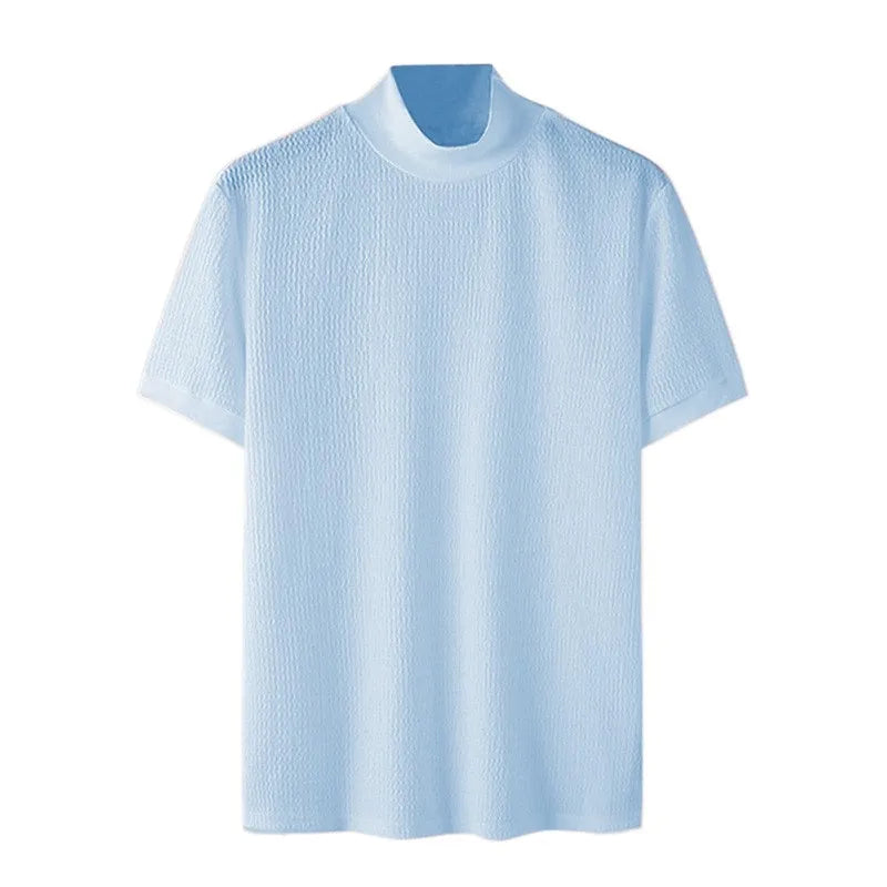 Camiseta ajustada de moda, con textura de punto, cuello alto,