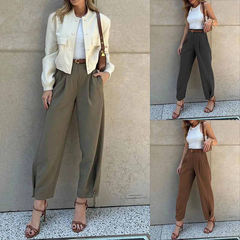 Pantalones BAMBOOBOY informales para mujer, de oficina, con banda en el tobillo