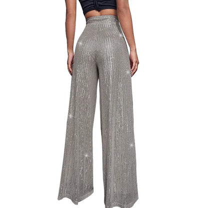 Pantalones acampanados de cintura alta con lentejuelas brillantes para mujer
