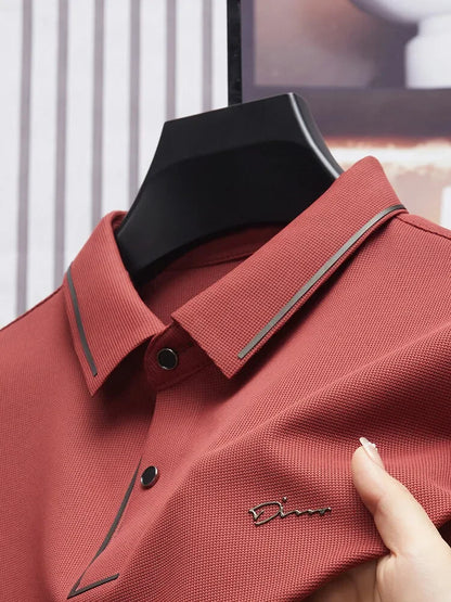 Polo para hombre, sin costuras, de primera calidad, de lujo, tejido fresco