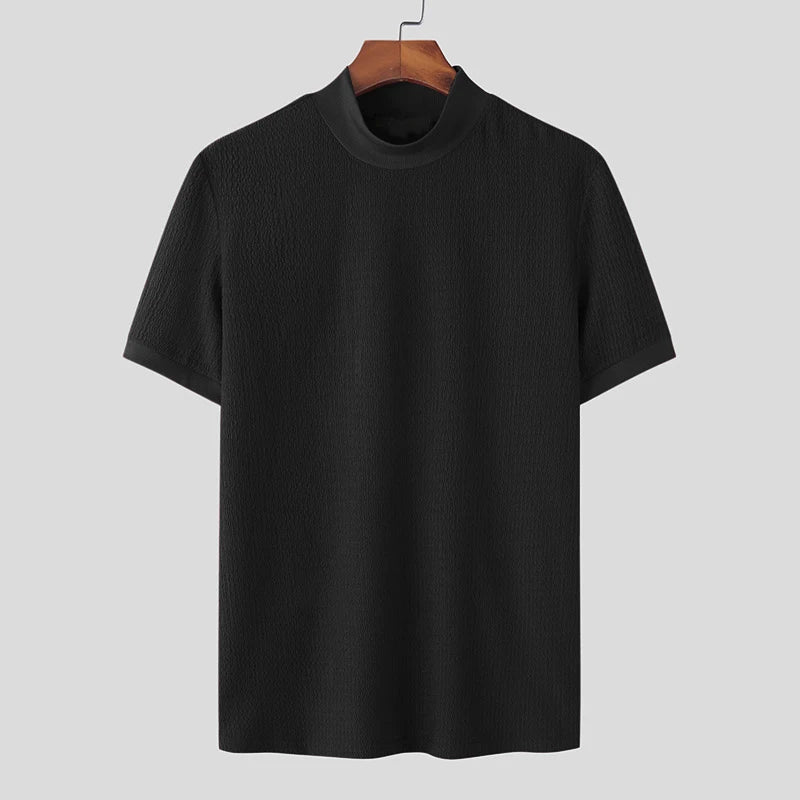 Camiseta ajustada de moda, con textura de punto, cuello alto,