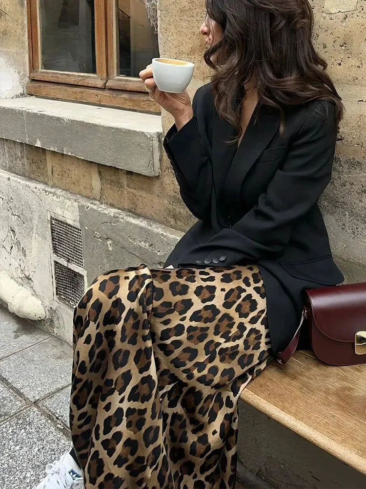 Falda con estampado de leopardo para mujer, faldas midi de cintura alta vintage