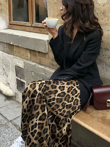Falda con estampado de leopardo para mujer, faldas midi de cintura alta vintage