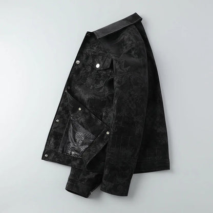Chaqueta de cuero sintético con solapa para hombre, corta, informal, con estampado