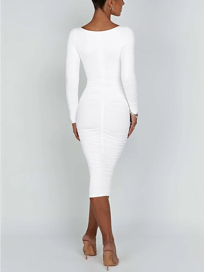 Vestido ajustado sexy, cuello cuadrado, manga larga, vestidos de noche para mujer