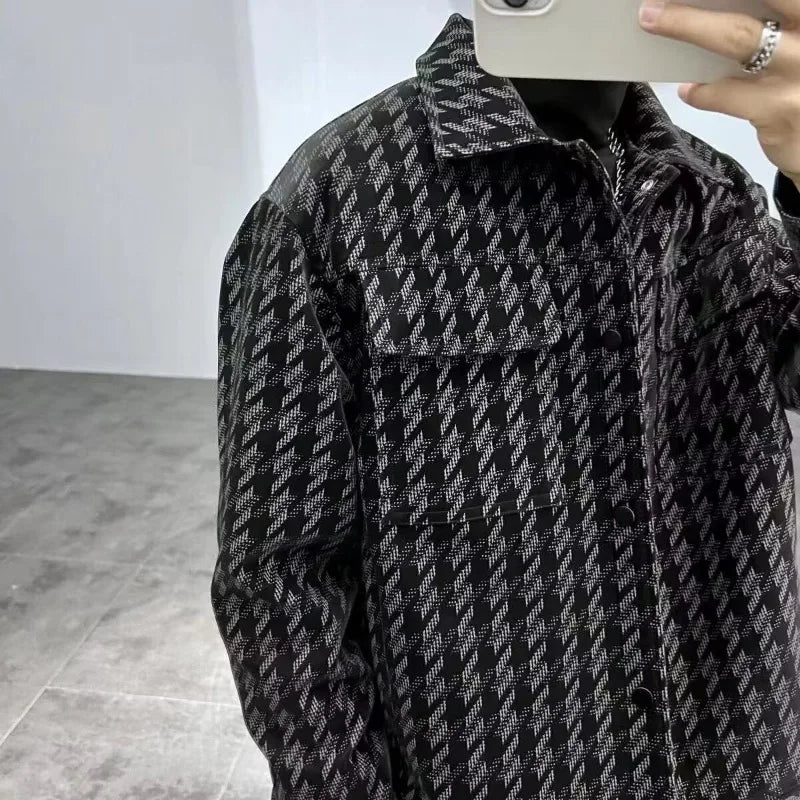 Chaqueta para hombre con estampado de pata de gallo, térmica, acolchada de algodón