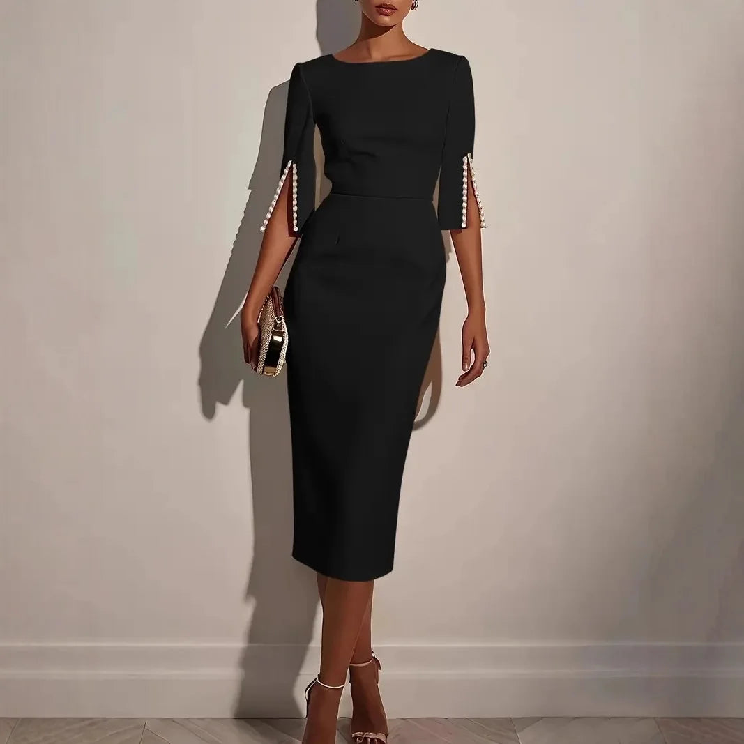 Vestido de moda, cómodo, de oficina, de color liso, ajustado y elegante