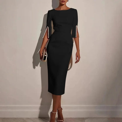 Vestido de moda, cómodo, de oficina, de color liso, ajustado y elegante