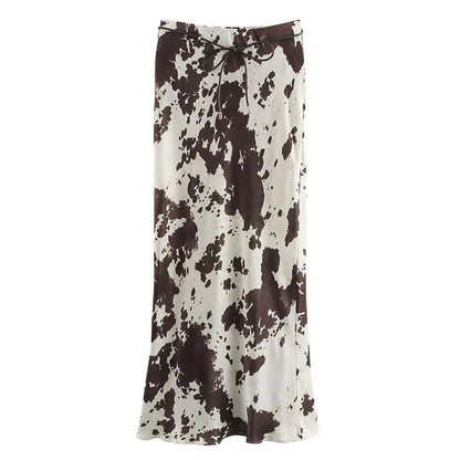 Falda Midi Animal Print Satin Fashion Ruffles