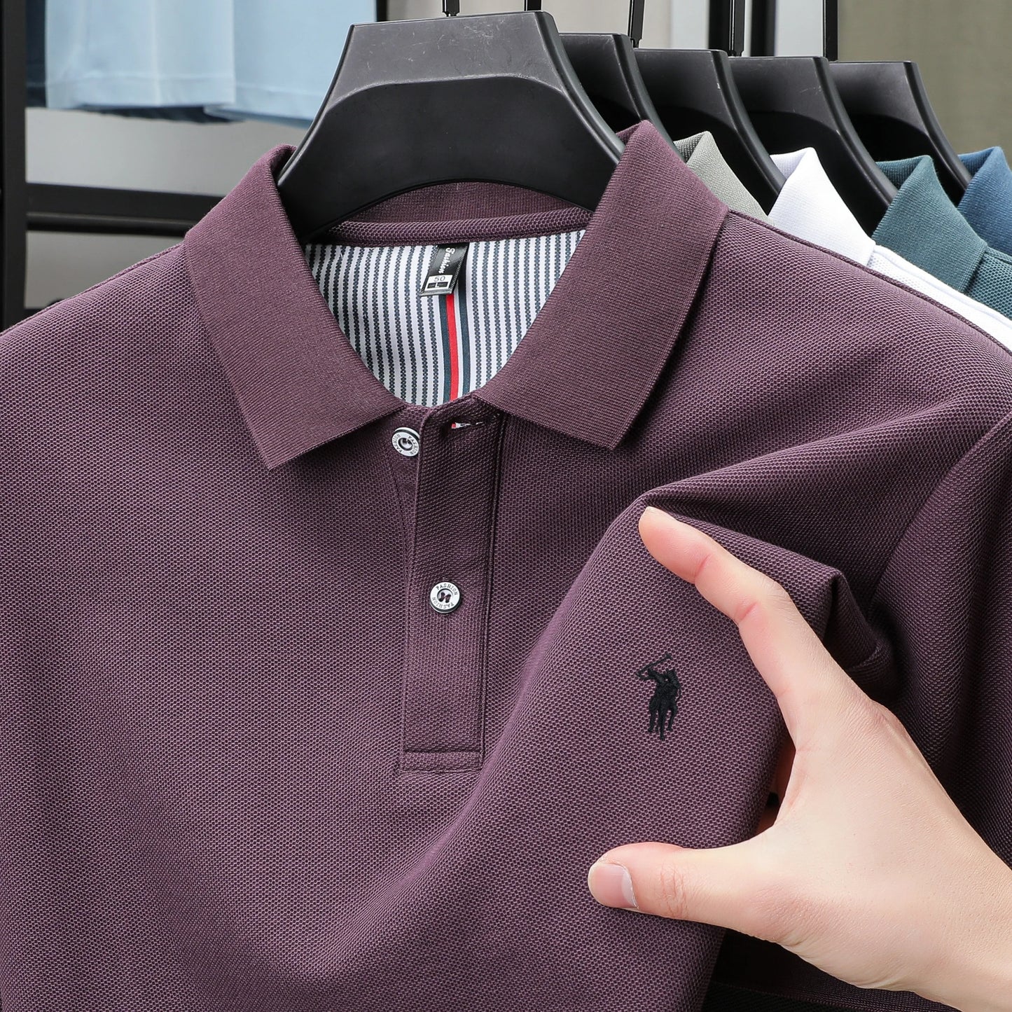 Polo de lujo de manga corta para hombre, 100% algodón puro