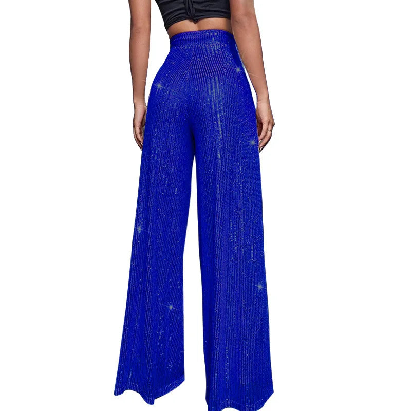 Pantalones acampanados de cintura alta con lentejuelas brillantes para mujer
