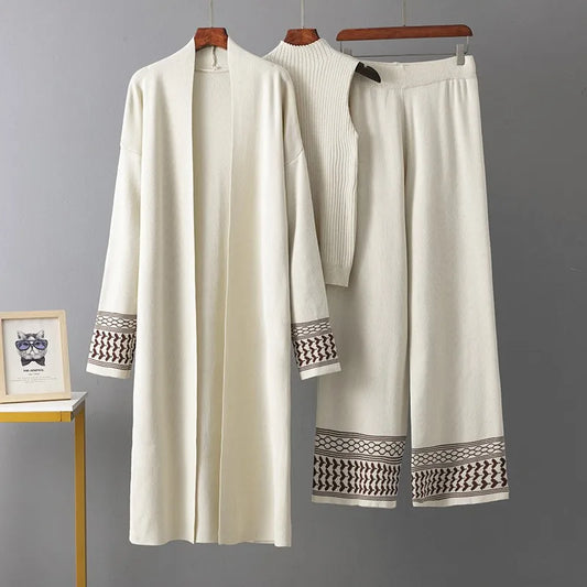 Conjunto de 3 piezas, cárdigan, chaleco, pantalones, prendas de punto