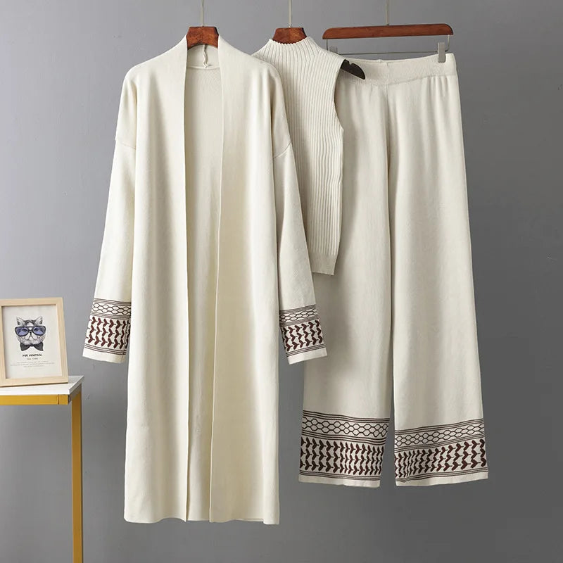 Conjunto de 3 piezas, cárdigan, chaleco, pantalones, prendas de punto