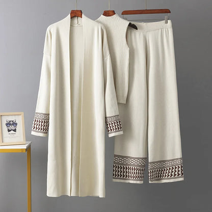 Conjunto de 3 piezas, cárdigan, chaleco, pantalones, prendas de punto