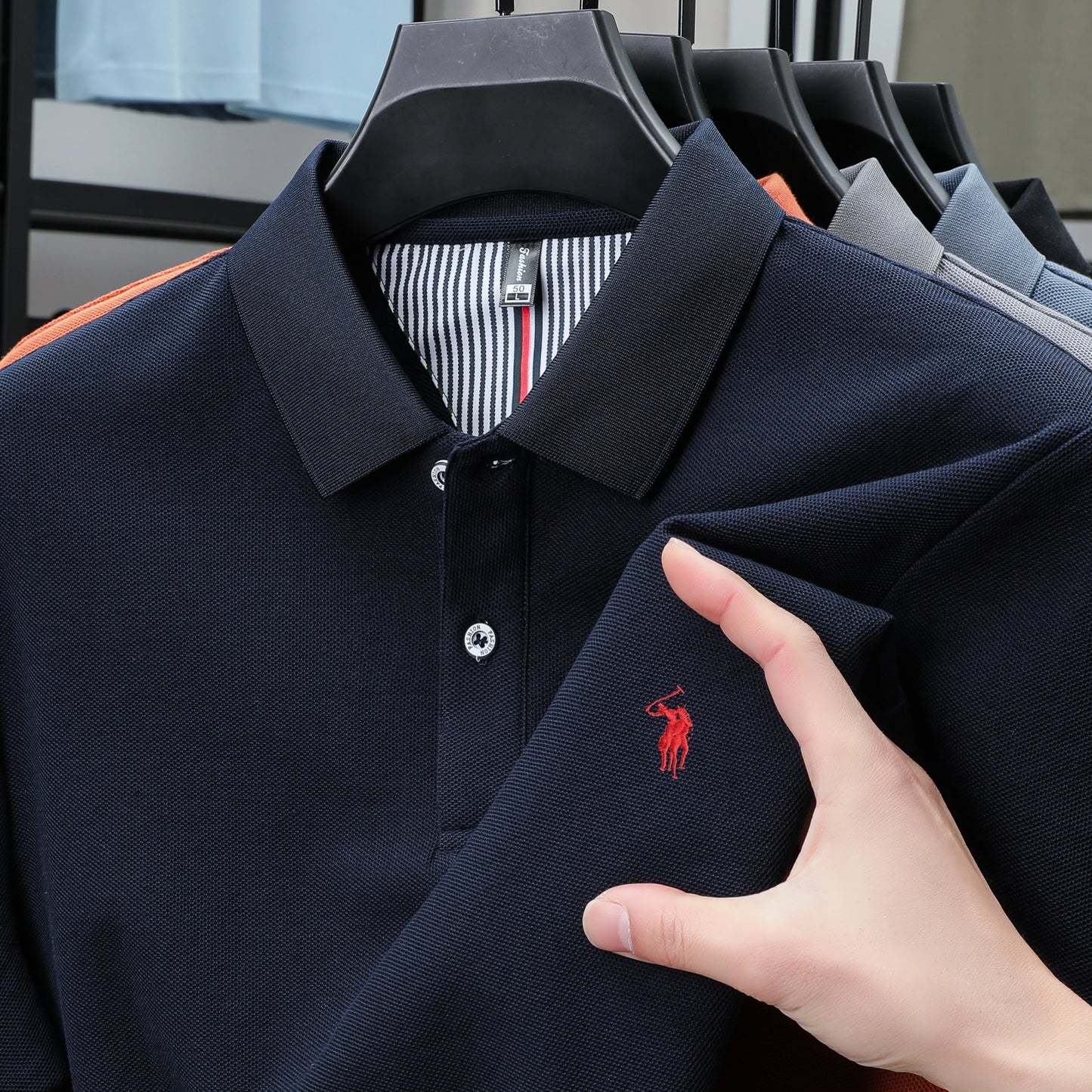 Polo de lujo de manga corta para hombre, 100% algodón puro