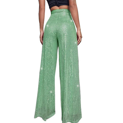 Pantalones acampanados de cintura alta con lentejuelas brillantes para mujer