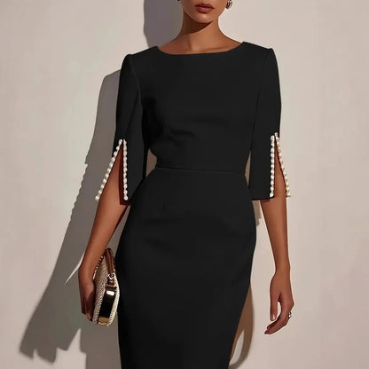 Vestido de moda, cómodo, de oficina, de color liso, ajustado y elegante