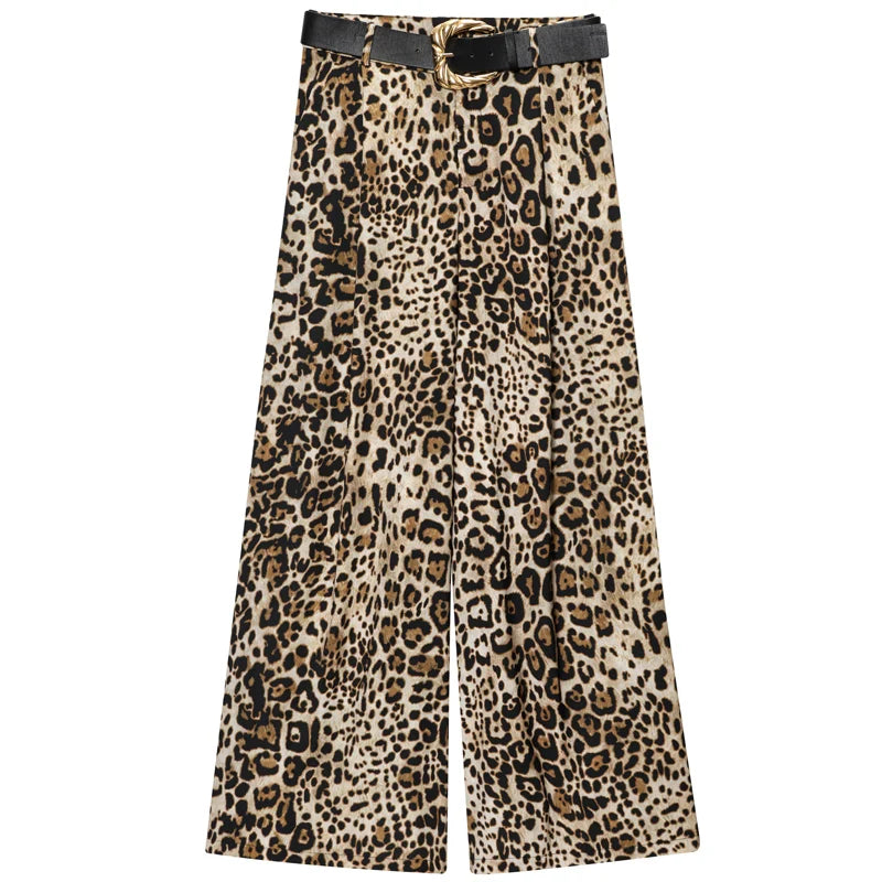 Pantalones HXAO para mujer, de cintura alta, anchos y con cinturón