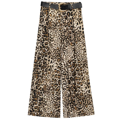 Pantalones HXAO para mujer, de cintura alta, anchos y con cinturón