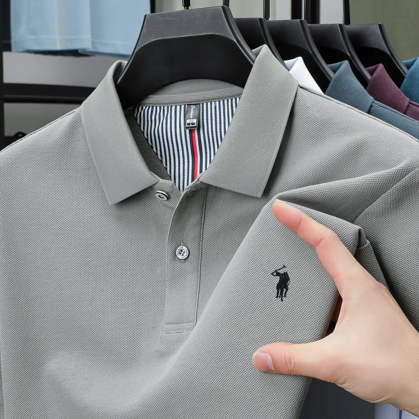 Polo de lujo de manga corta para hombre, 100% algodón puro