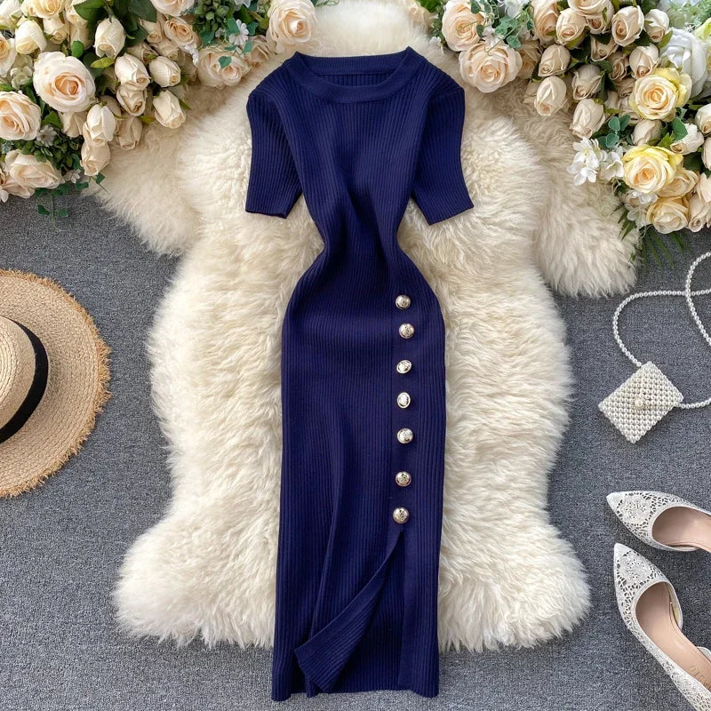 Vestidos sólidos vintage ajustado sexy de punto elástico