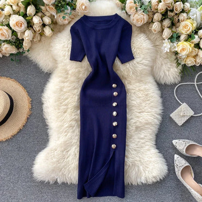 Vestidos sólidos vintage ajustado sexy de punto elástico